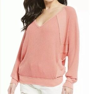 Free people prairie coral Santa Clara thermal v-neck